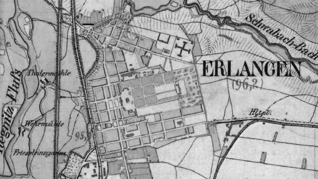 Kartendarstellung Erlangens um 1860